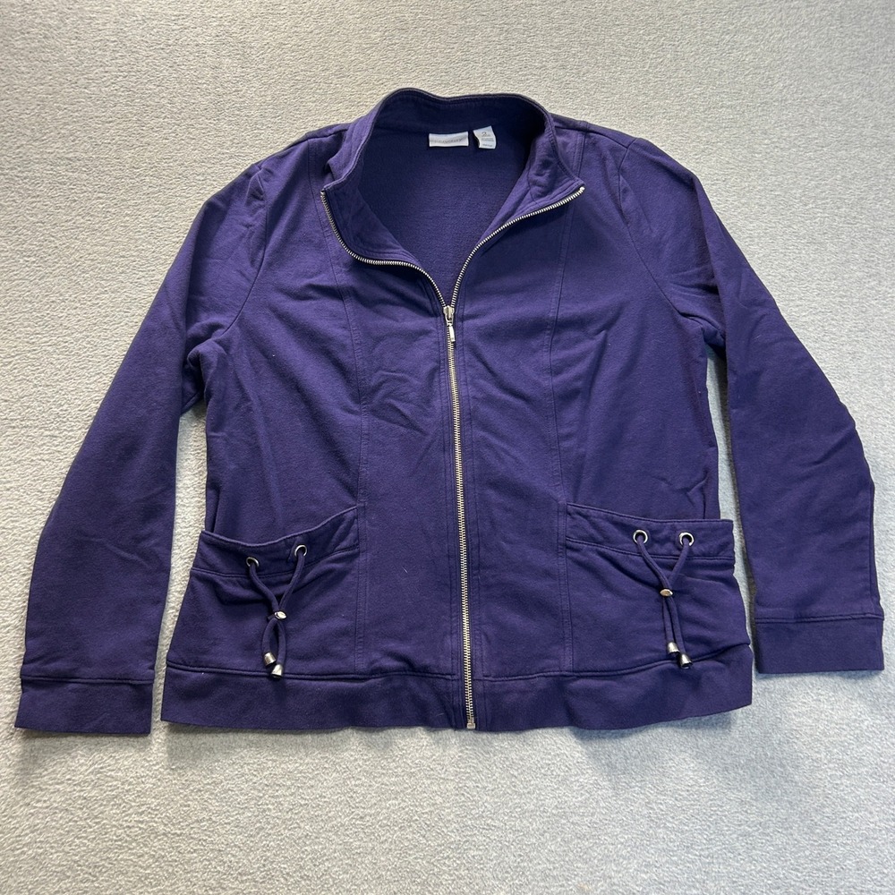 Zenergy by Chicos Full Zip Sweatshirt Womens Size 2 Purple Jacket Drawstring Hem